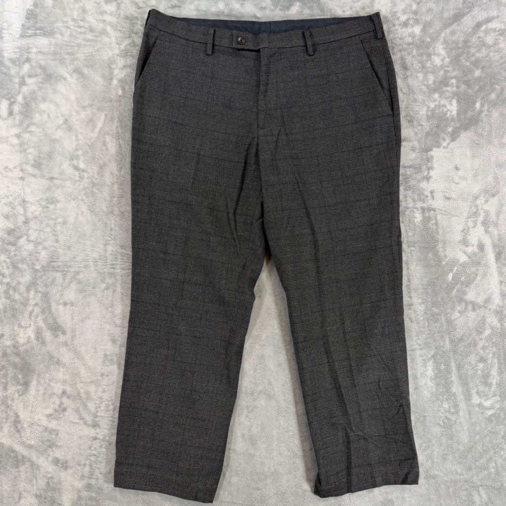 Uniqlo Heat Tech Slim Fit Dress Pants Men's 36x28 Gray Glen Plaid (Tag Sz 36x34)